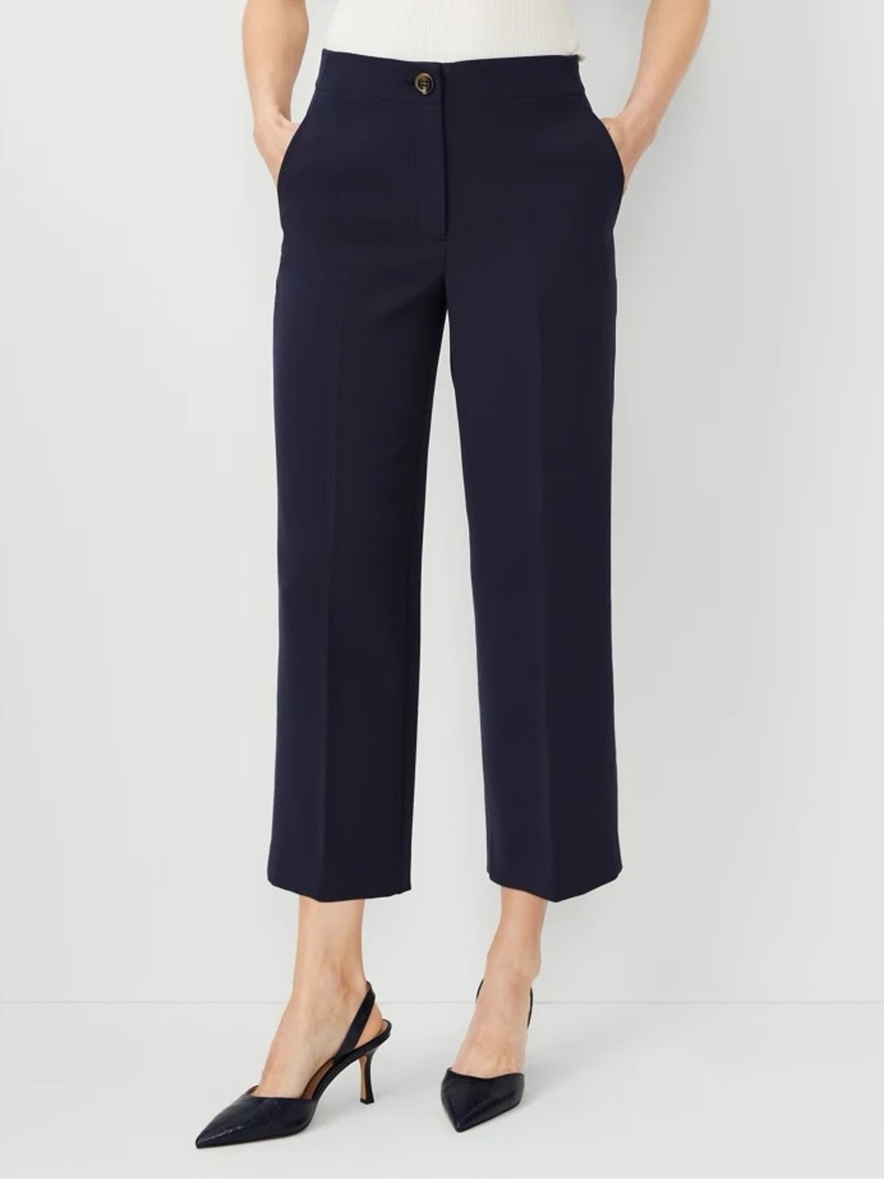 NWT Ann Taylor The Kate Wide Leg Crop Pants Navy 14